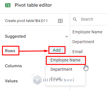 Insert the rows of pivot table