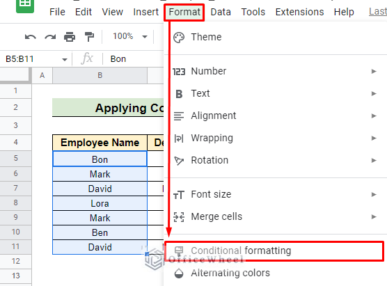 Apply conditional formatting for searching duplicates