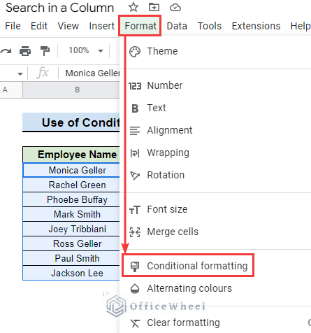 Apply Conditional Formatting to Search in Column 