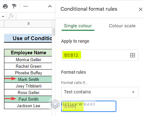 search in column using conditional formatting