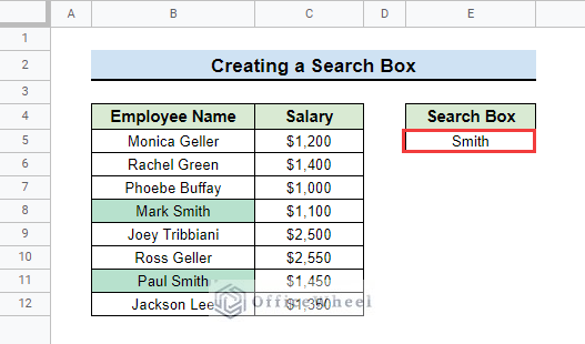 search in column using custom search box