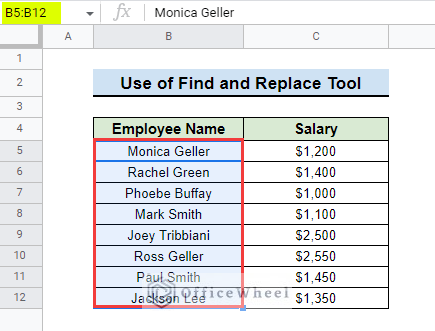 Utilize Find and Replace Tool to Search in Column in Google Sheets