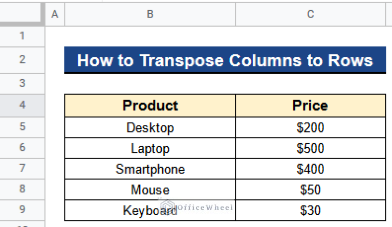 How to Transpose Columns to Rows in Google Sheets (3 Methods)