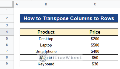 How to Transpose Columns to Rows in Google Sheets