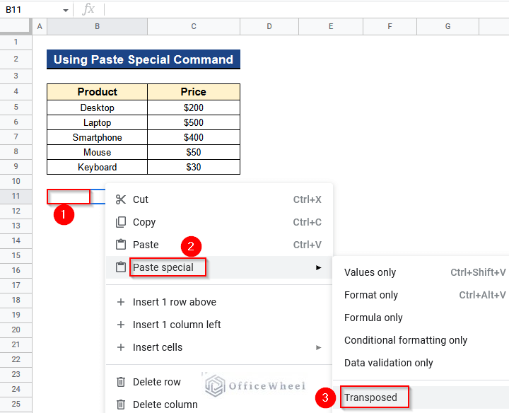 How to Transpose Columns to Rows in Google Sheets (3 Methods)