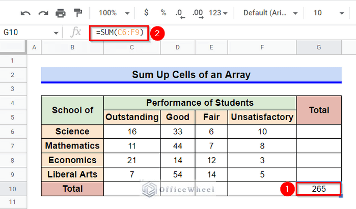 Use SUM Function Sum Up Cells of an Array in Google Sheets