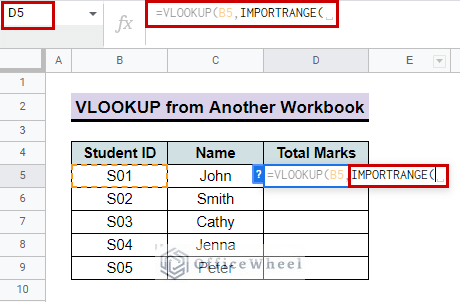 IMPORTRANGE function to import data from another workbook