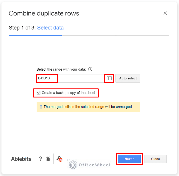 select data window for combine duplicate rows