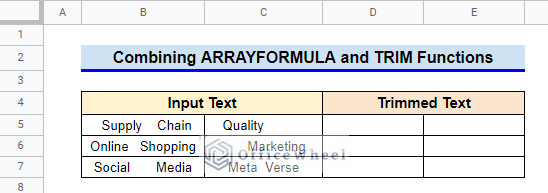 Combining ARRAYFORMULA and TRIM Functions in Google Sheets