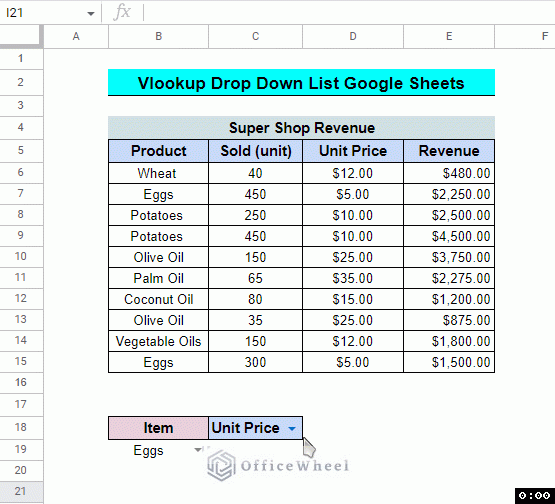 drop down list feature for row values