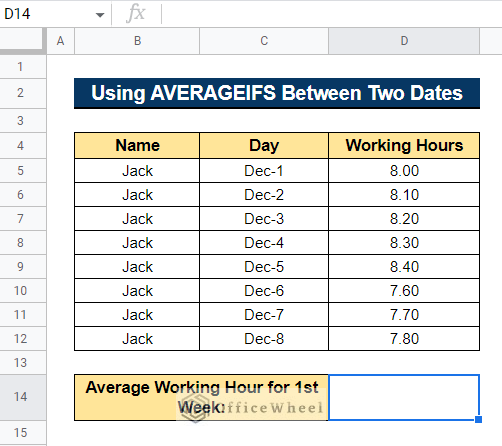 Using AVERAGEIFS Function between Two Dates in Google Sheets