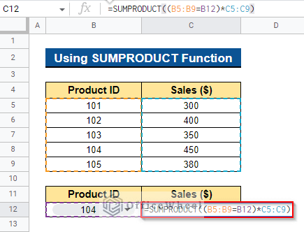 Using SUMPRODUCT Function as an Alternative to VLOOKUP in Google Sheets