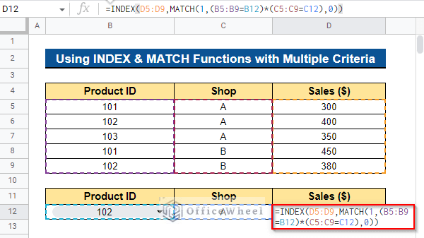 Using INDEX & MATCH Functions with Multiple Criteria as an Alternative to VLOOKUP in Google Sheets