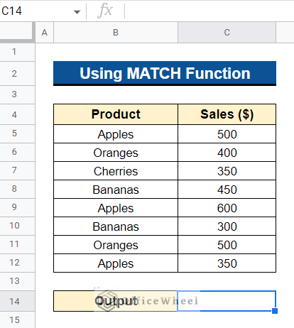 Employing MATCH Function to Search for Text in Range in Google Sheets