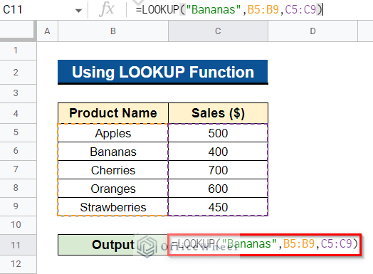 Using LOOKUP Function to Search for Text in Range in Google Sheets