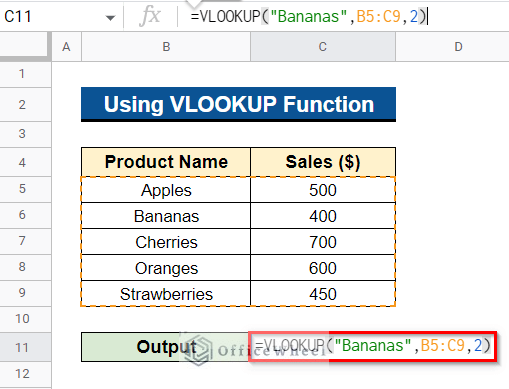 Using VLOOKUP Function to Search for Text in Range in Google Sheets