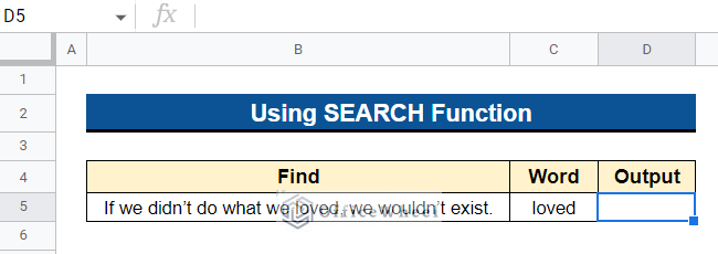 Using SEARCH Function to Search for Text in Range in Google Sheets
