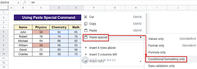 Choosing Conditional Formatting Only to Copy Conditional Formatting Rules in Google Sheets