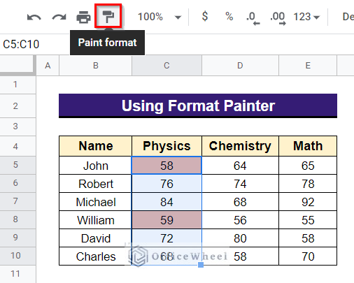 Using Format Painter to Copy Conditional Formatting Rules in Google Sheets