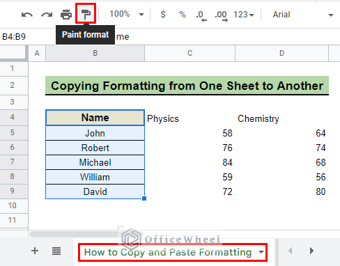 Copy Formatting from One Sheet to Another in Google Sheets