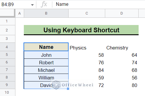 Applying Keyboard Shortcut to Copy and Paste Formatting in Google Sheets