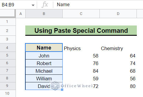 Employing Paste Special Command to Copy and Paste Formatting in Google Sheets