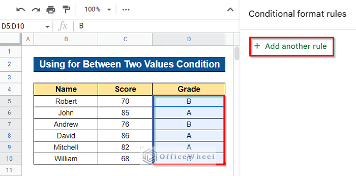 Applying VLOOKUP for Conditional Formatting Between Two Values Condition in Google Sheets
