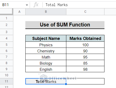 SUM Function in Google Sheets