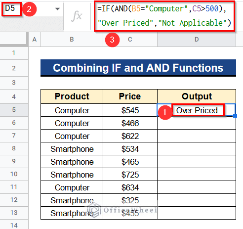 Combining IF and AND Functions in Google Sheets