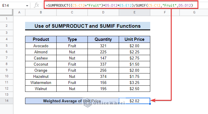 Applying SUMPRODUCT and SUMIF Functions