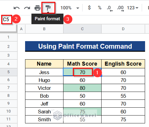 Using Paint Format Command to Copy Conditional Formatting but Change Reference Cell in Google Sheets