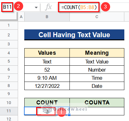 Difference Between COUNT and COUNTA Functions in Google Sheets When Cell Having Text Value