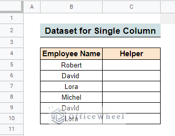 dataset to filter google sheets to remove duplicates in columns