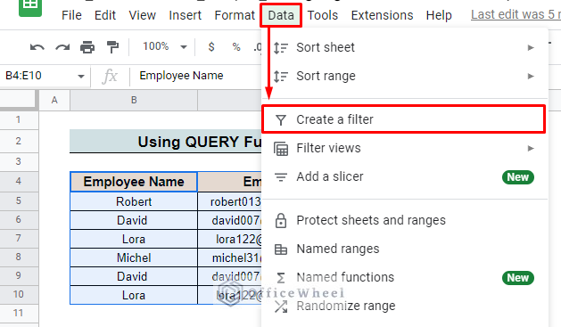 create a filter to filter and remove duplicates in google sheets