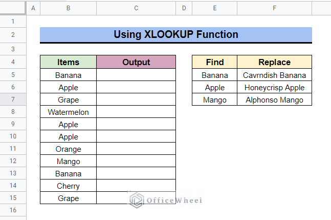 Embedding XLOOKUP Function to find and replace multiple values in google sheets