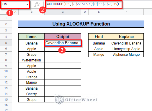 Embedding XLOOKUP Function to Find and Replace Multiple Values in Google Sheets