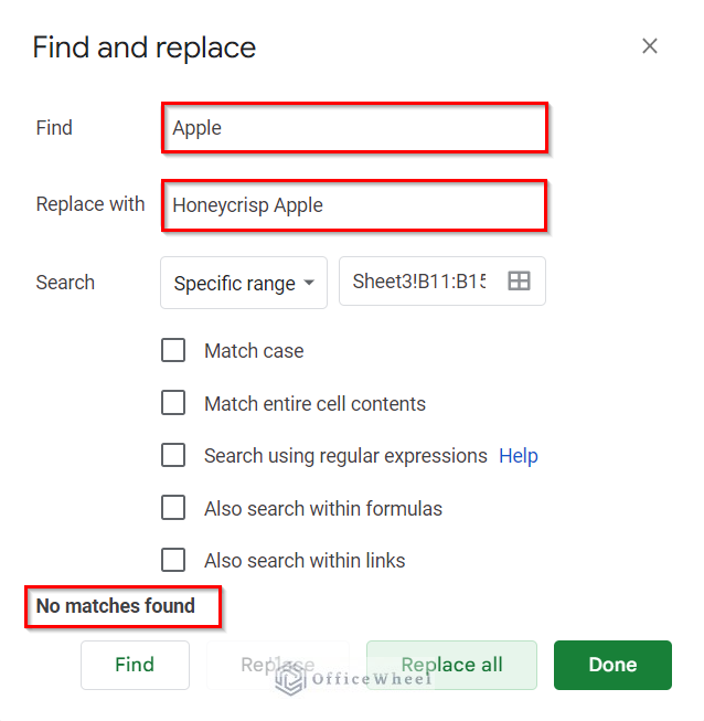 Select Proper Range in Find and Replace Tool in Google Sheets