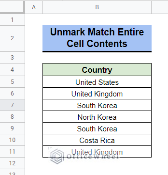 Unmark Match Entire Cell Contents to Find and Replace Multiple Values in Google Sheets