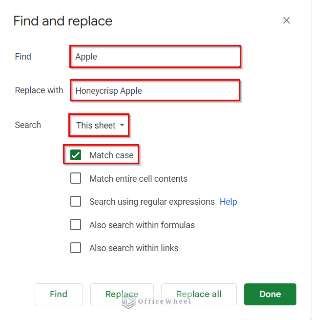 Using Find and Replace Tool to Find and Replace Multiple Values in Google Sheets