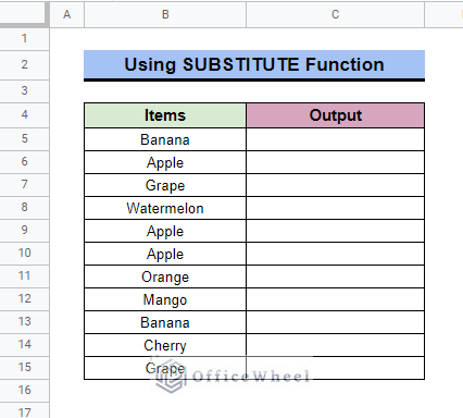 Applying SUBSTITUTE Formula to Find and Replace Different Values at a Time in Google Sheets