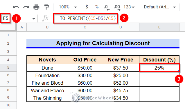 Use TO_PERCENT function for Calculating Discount in Google Sheets