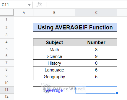 data for averageif function 