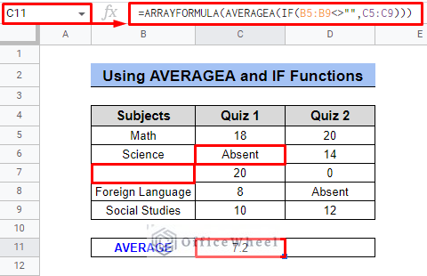 use of averagea and if function while google sheet average if not blank