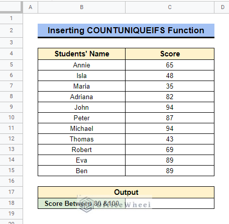 Inserting COUNTUNIQUEIFS Function to countif between two values in google sheets