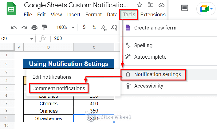Setting up Comment Notifications in Google Sheets