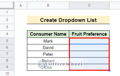 create dropdown list for the target dataset in google sheet