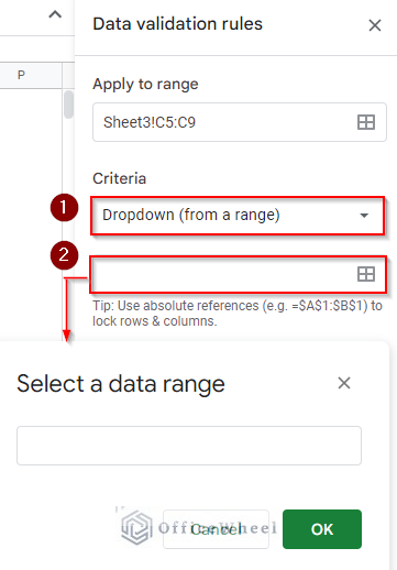 enter criteria for dropdown list in google sheets