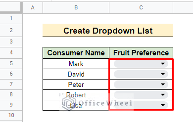 dropdown list add in google sheets by using data from another sheet 