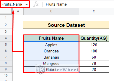 naming range for dropdown list in google sheets from another sheet
