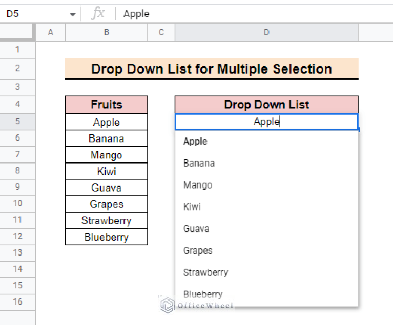 Create Drop Down List for Multiple Selection in Google Sheets
